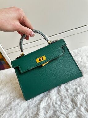 Top Handle, Crossbody Classic Mini Epsom Bag with Gold Hardware in Forest Green